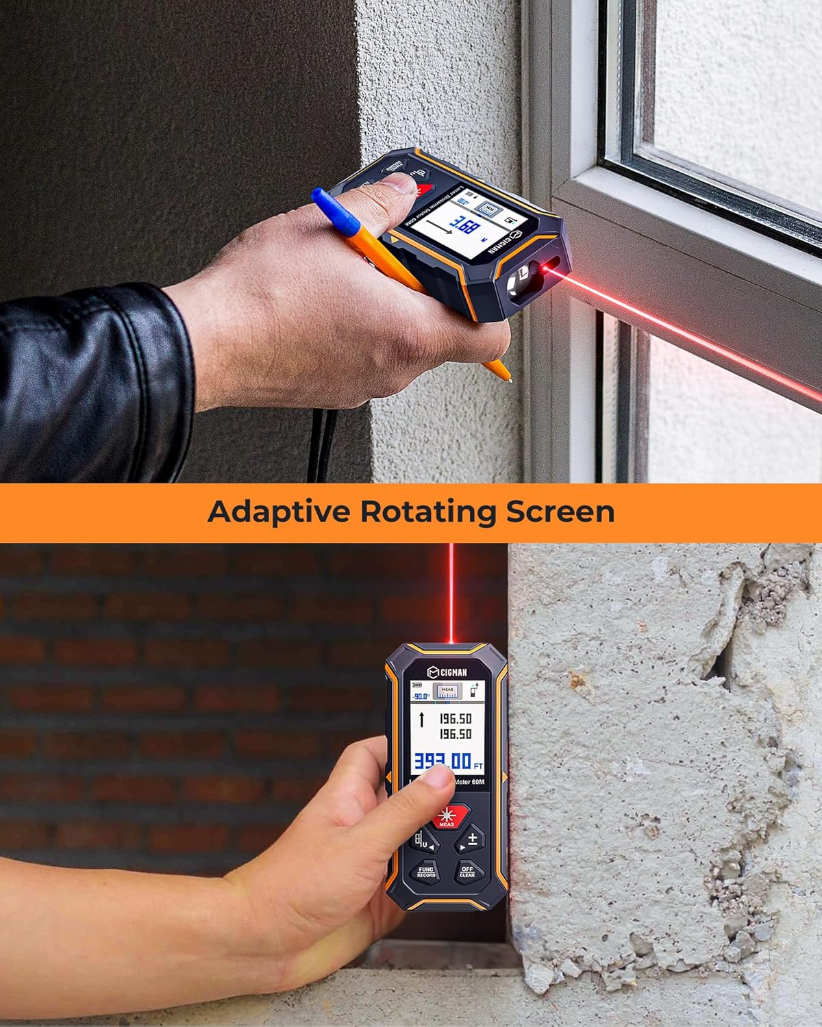 Thumbnail 6 de CIGMAN Dual-Laser Measure 120m (393ft) with LCD, ±2mm accuracy and Type-C rechargeable battery