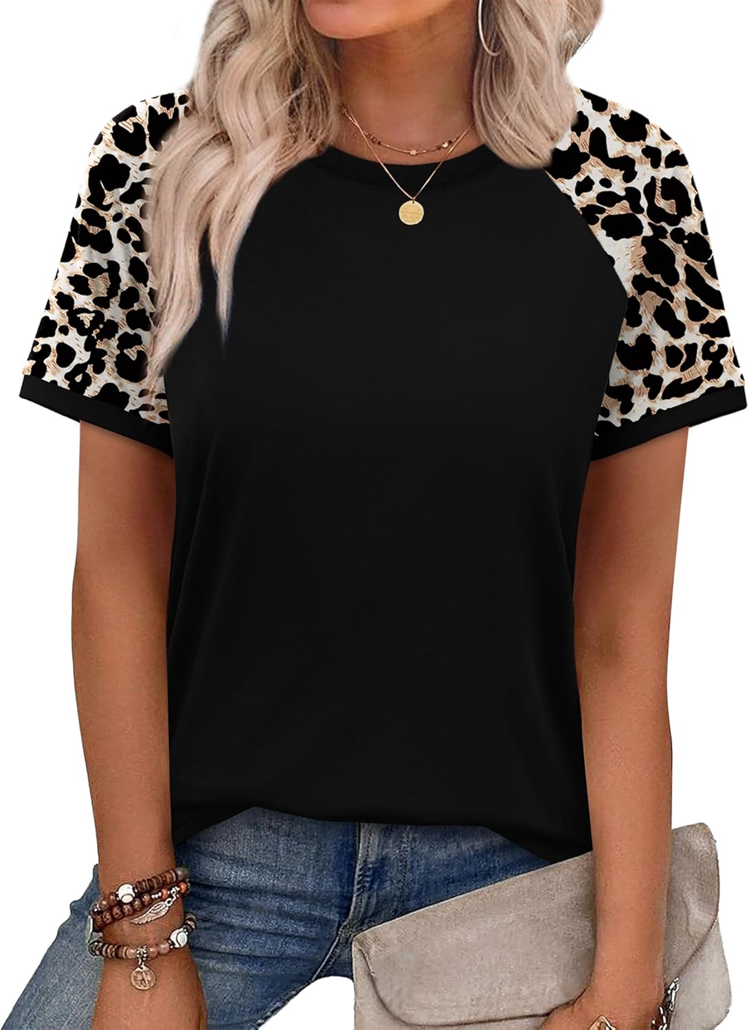 Detalle de WIHOLL Women’s Color Block Raglan Short Sleeve Summer Top
