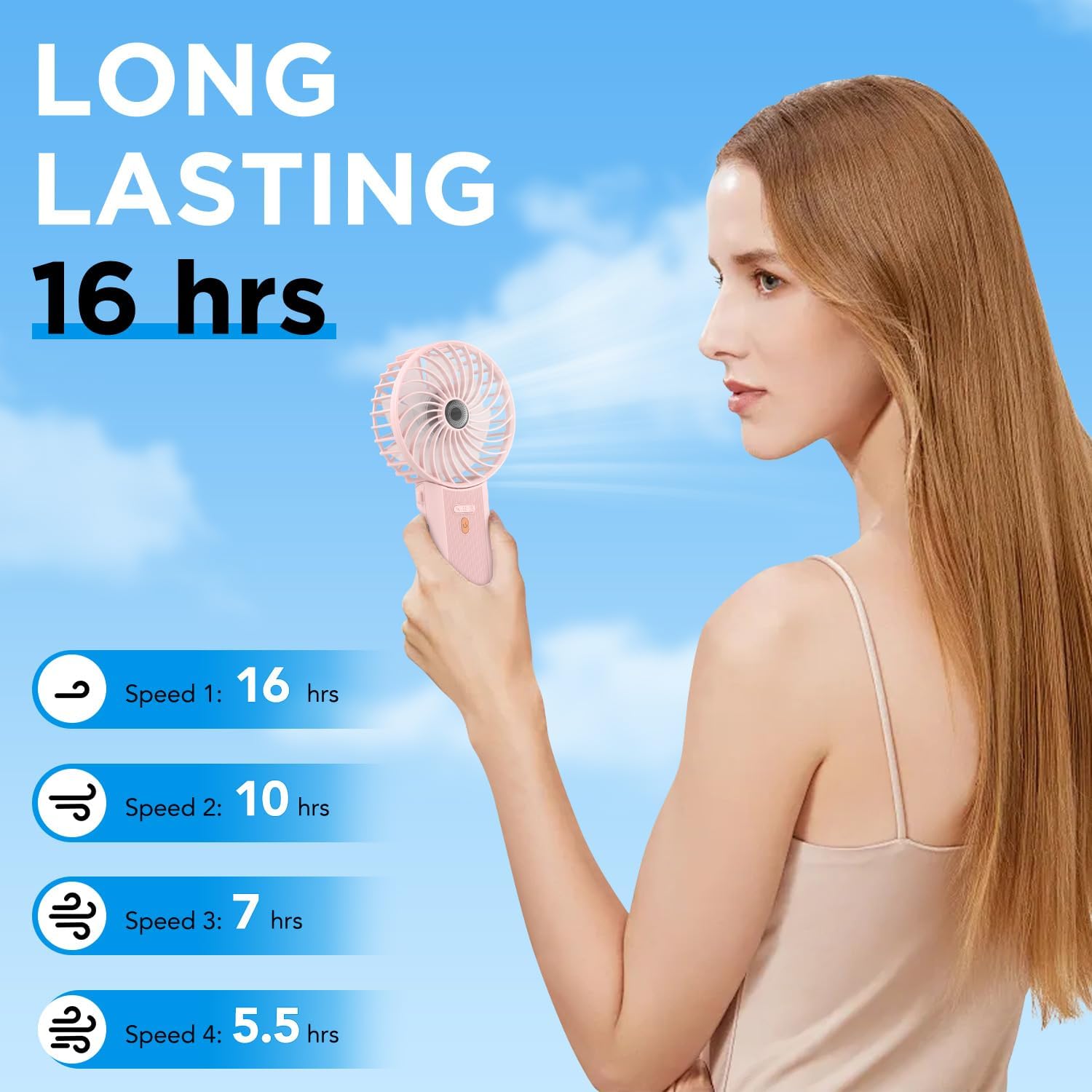 Thumbnail 1 de Lepwings Portable Mini Handheld Fan – 16-Hour USB Rechargeable Neck Fan (Pink)