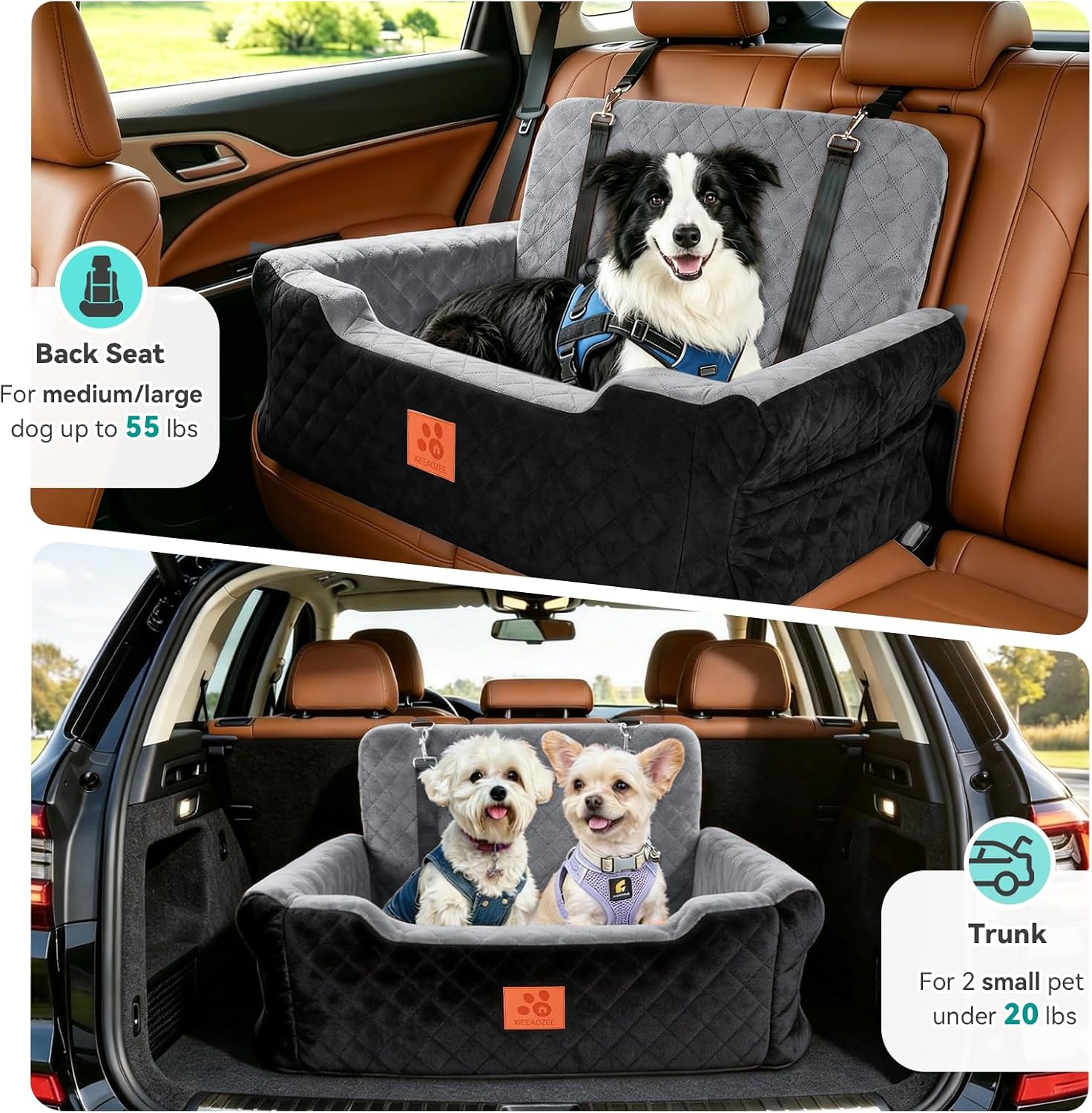 Detalle 2 de GL GLENSLAVE Dog Car Seat for Large/Medium Dogs up to 55 lbs – Soft Memory Foam Booster with Removable Cover