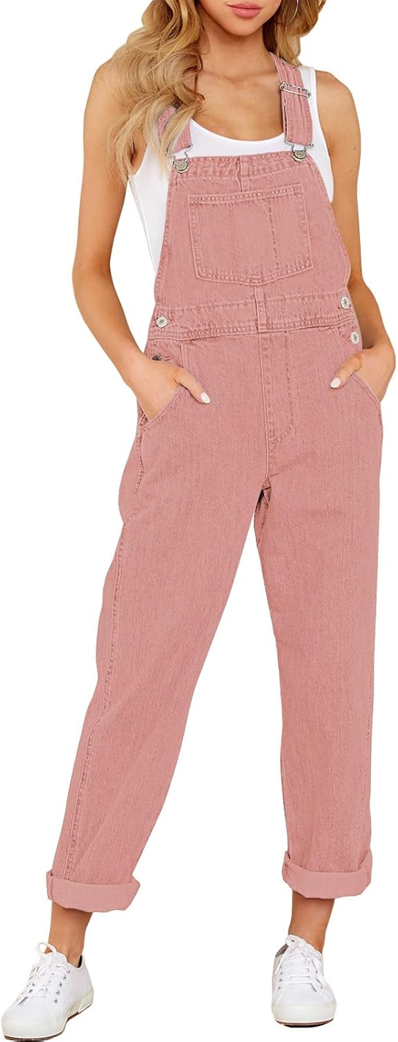 Detalle 2 de luvamia Women's Casual Denim Bib Overalls — Stretch Jumpsuit