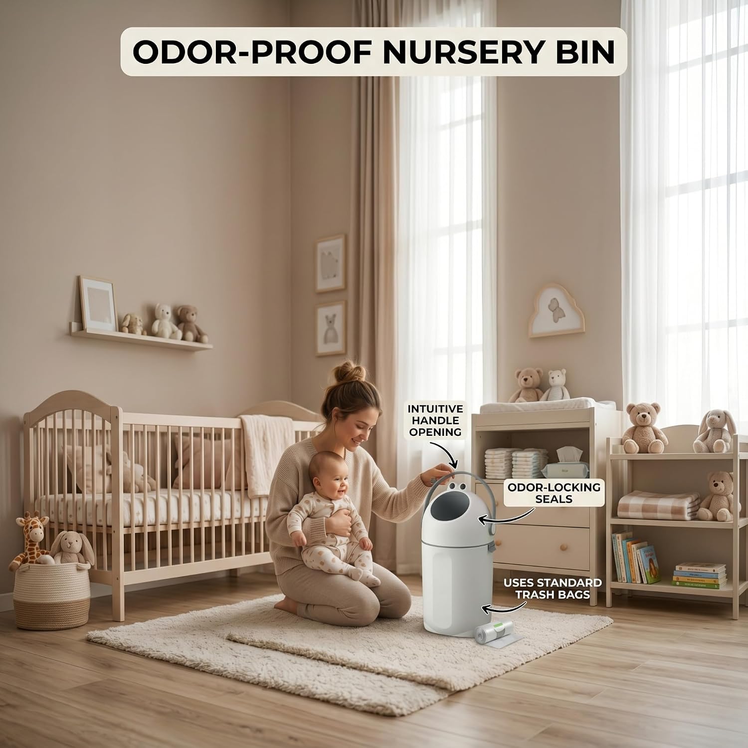 Detalle de P@B PBell Grey Frog Diaper Pail, 15 L, Any Standard Bag, Lockable