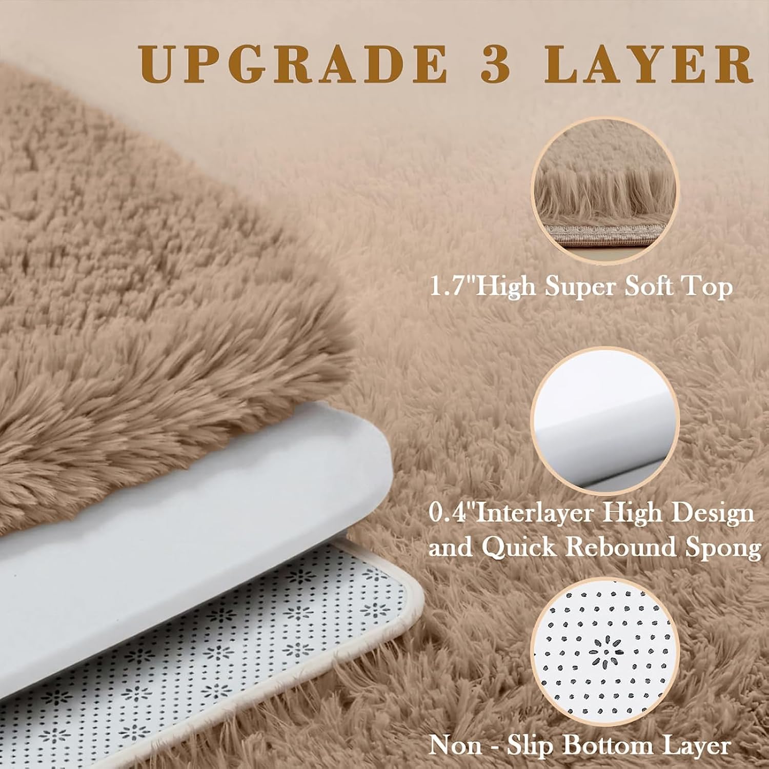 Thumbnail 4 de 8x10 Beige Shaggy Area Rug 🛋