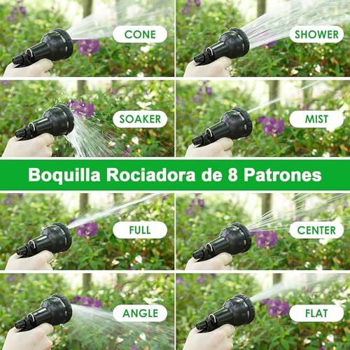 Detalle de Manguera de Jardín Extensible 7.5M (3x2.5M) Cunbayi con Pistola Rociadora de 8 Funciones