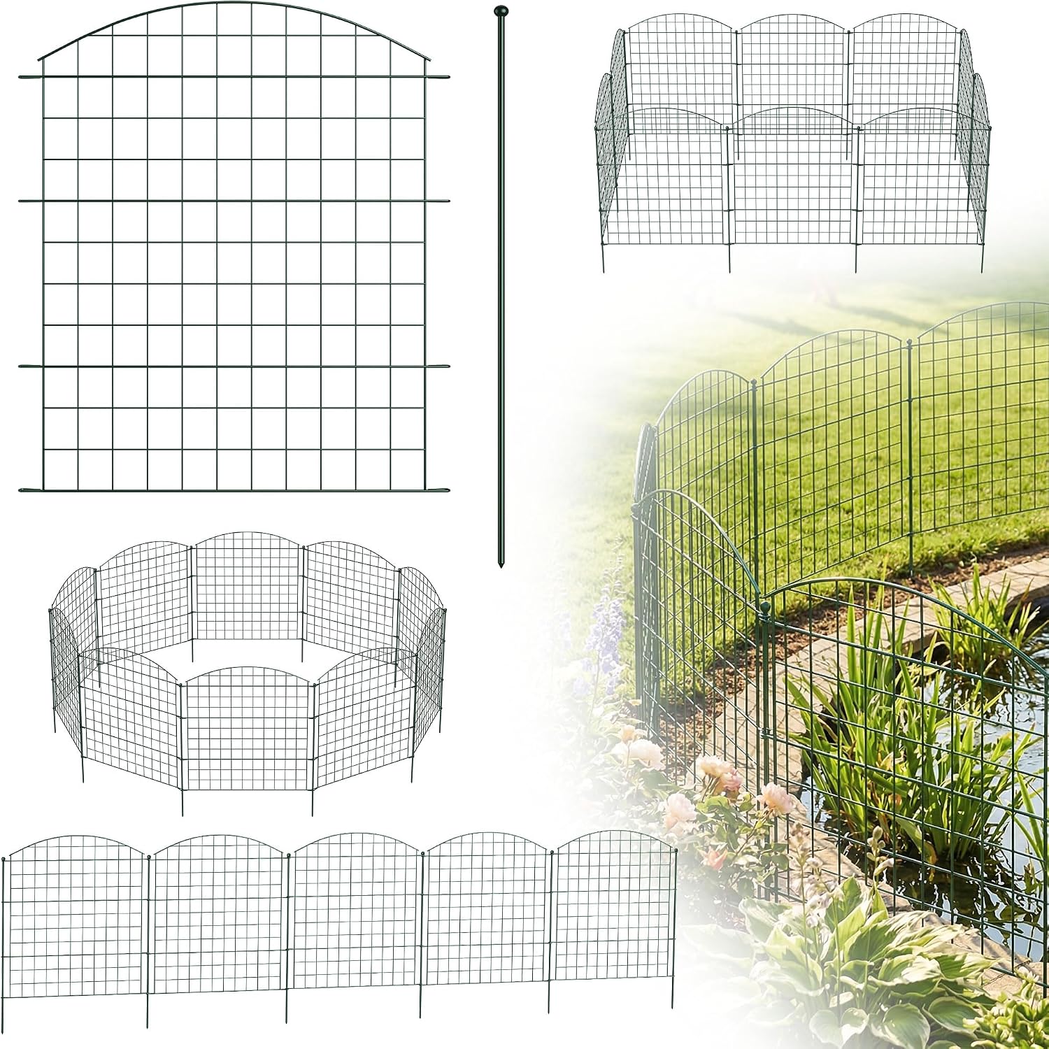 Detalle de UISEBRT RHX-(LB10189GR-YL) Metal Garden Fence, 10 Panels, 12 Stakes