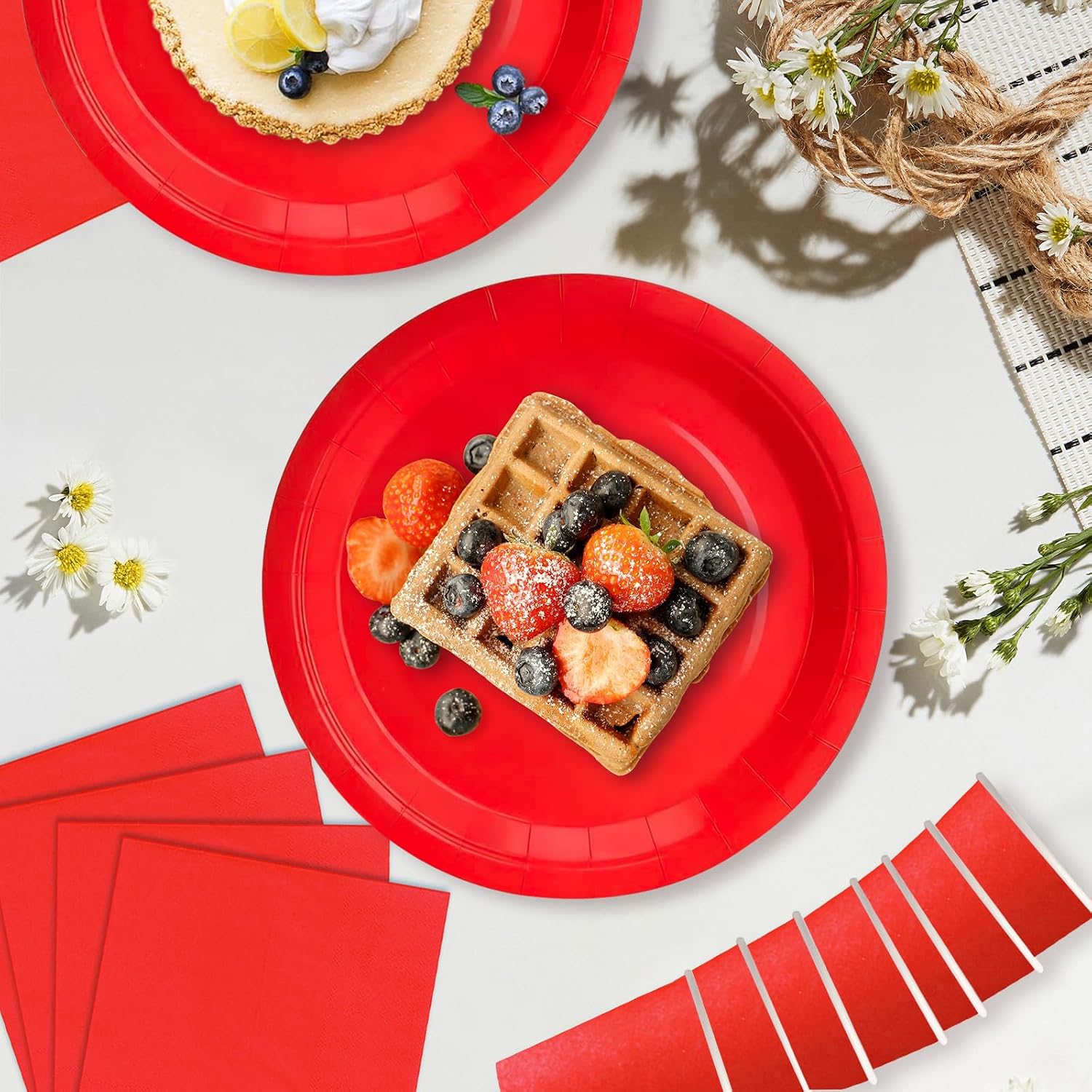 Detalle de ZblPyro Red Paper Party Tableware Set, 120 Pieces for 40 Guests