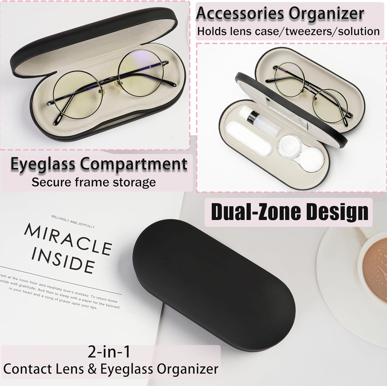 Detalle de Lasiyanor 2 in 1 Eyeglass Case & Contact Lens Box — Portable Travel Companion