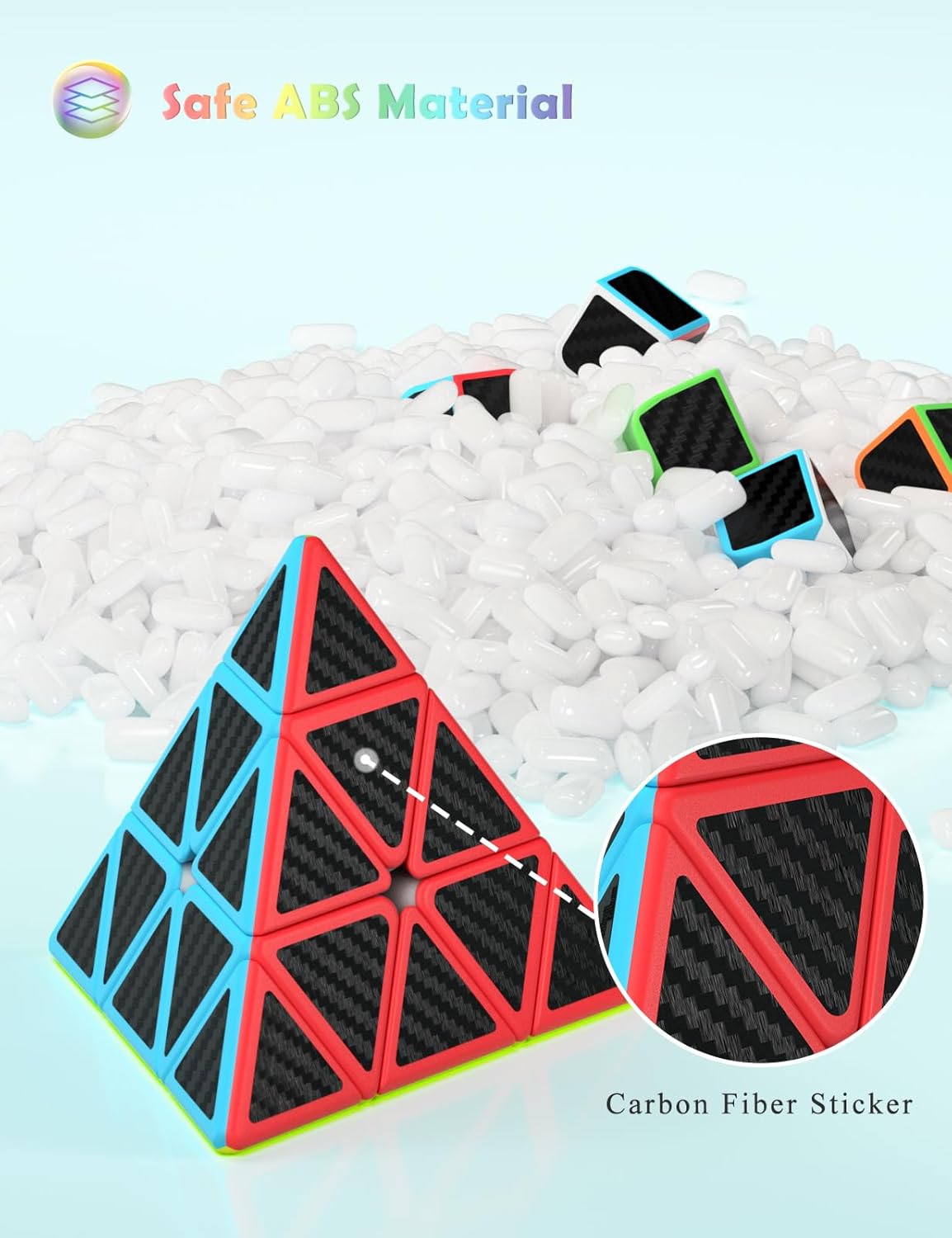 Thumbnail 2 de ROXENDA Speed Cube Set (2x2 & 3x3 Pyramid) with Carbon Fibre Stickers — including English manual