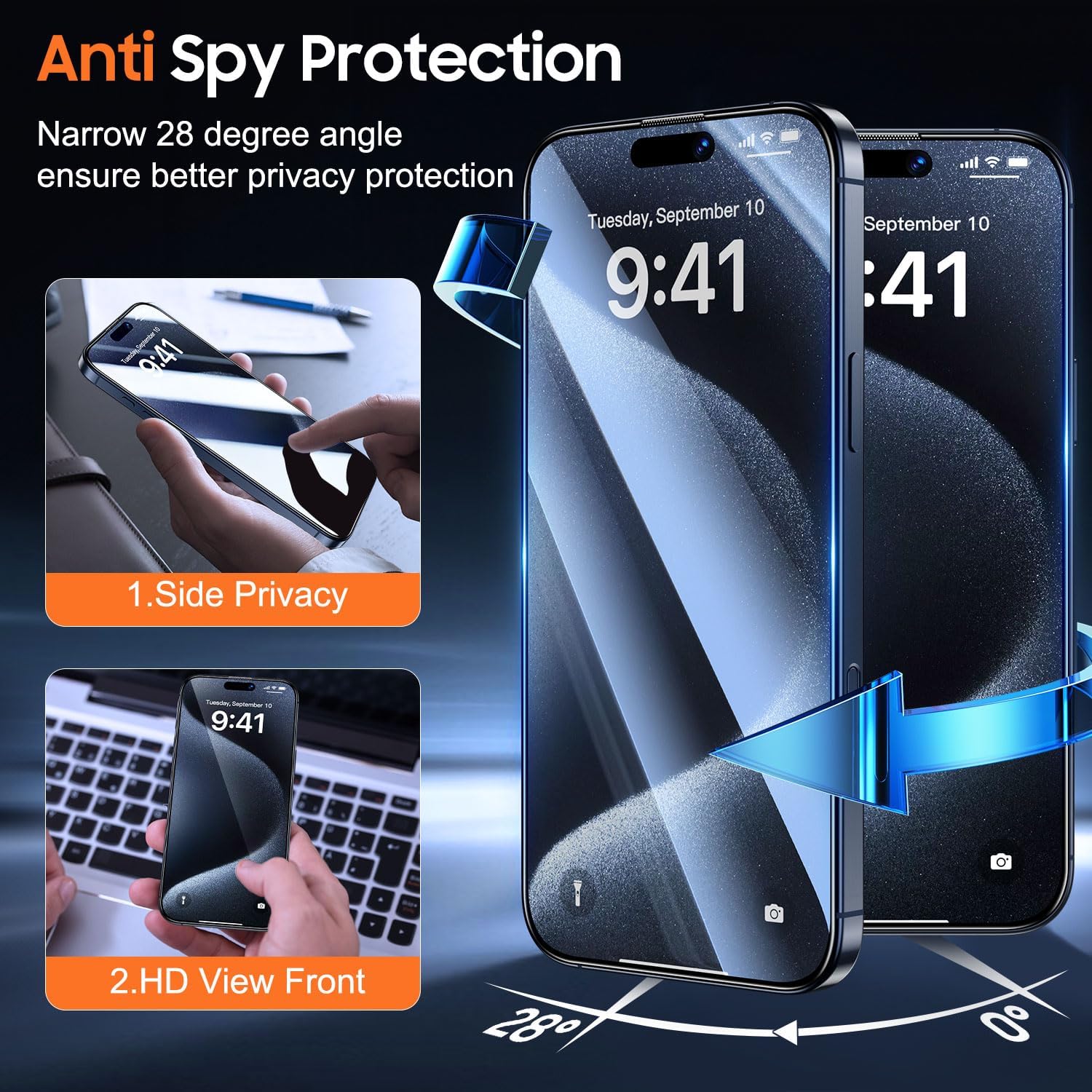 Detalle 2 de UniqueMe iPhone 15 Pro Privacy Screen Protector 2-pack