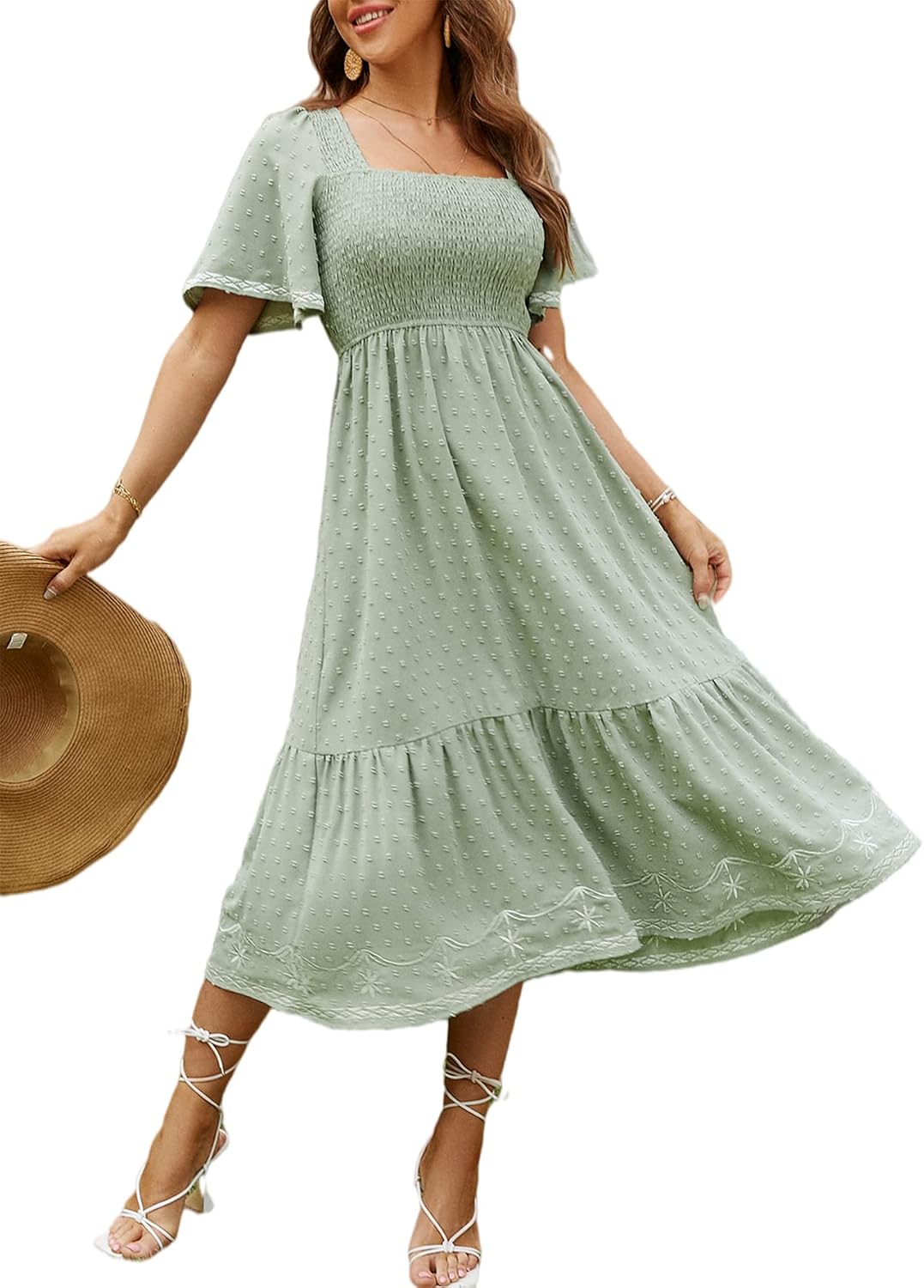 Detalle de Glamaker Smocked Square Neck Maxi Dress