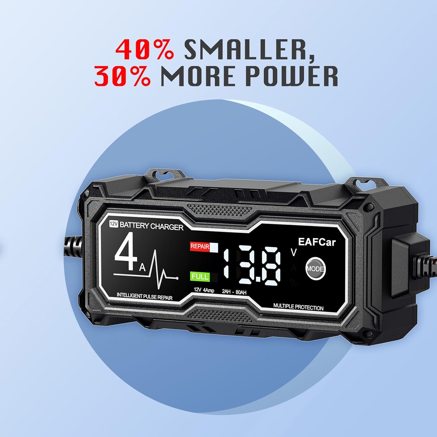 Detalle 2 de EAFCar 4A 12V Car Battery Charger: Intelligent Pulse Repair and Maintenance