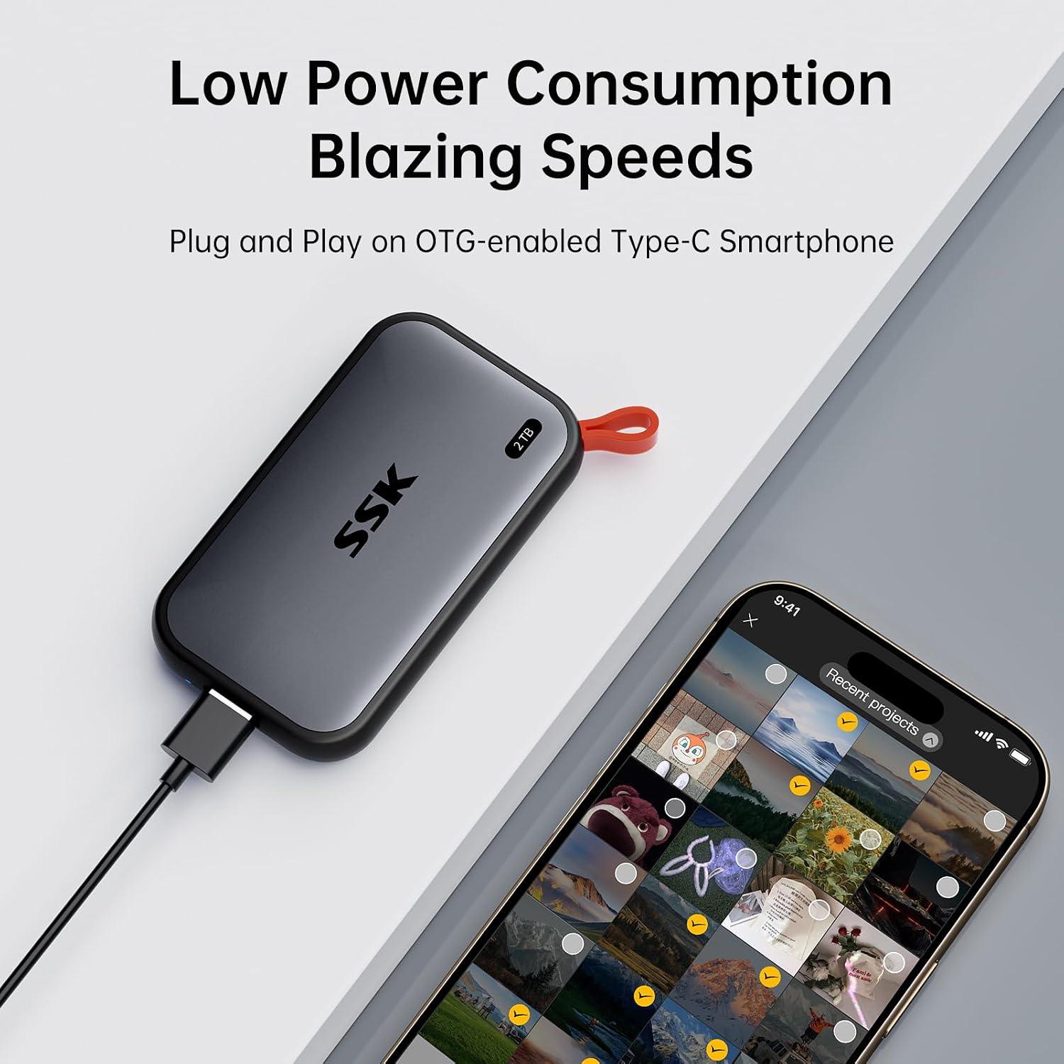 Detalle de SSK Portable SSD 2TB: Ultra‑Portable USB 3.2 Gen2 External SSD for Fast, On‑the‑Go Storage