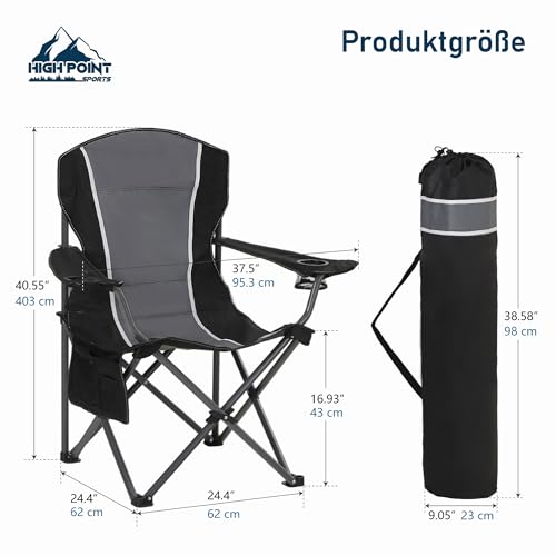 Detalle de HIGH POINT SPORTS Campingstuhl Faltbar Angelstuhl – Stabiles Klappdesign, 160 kg Belastung