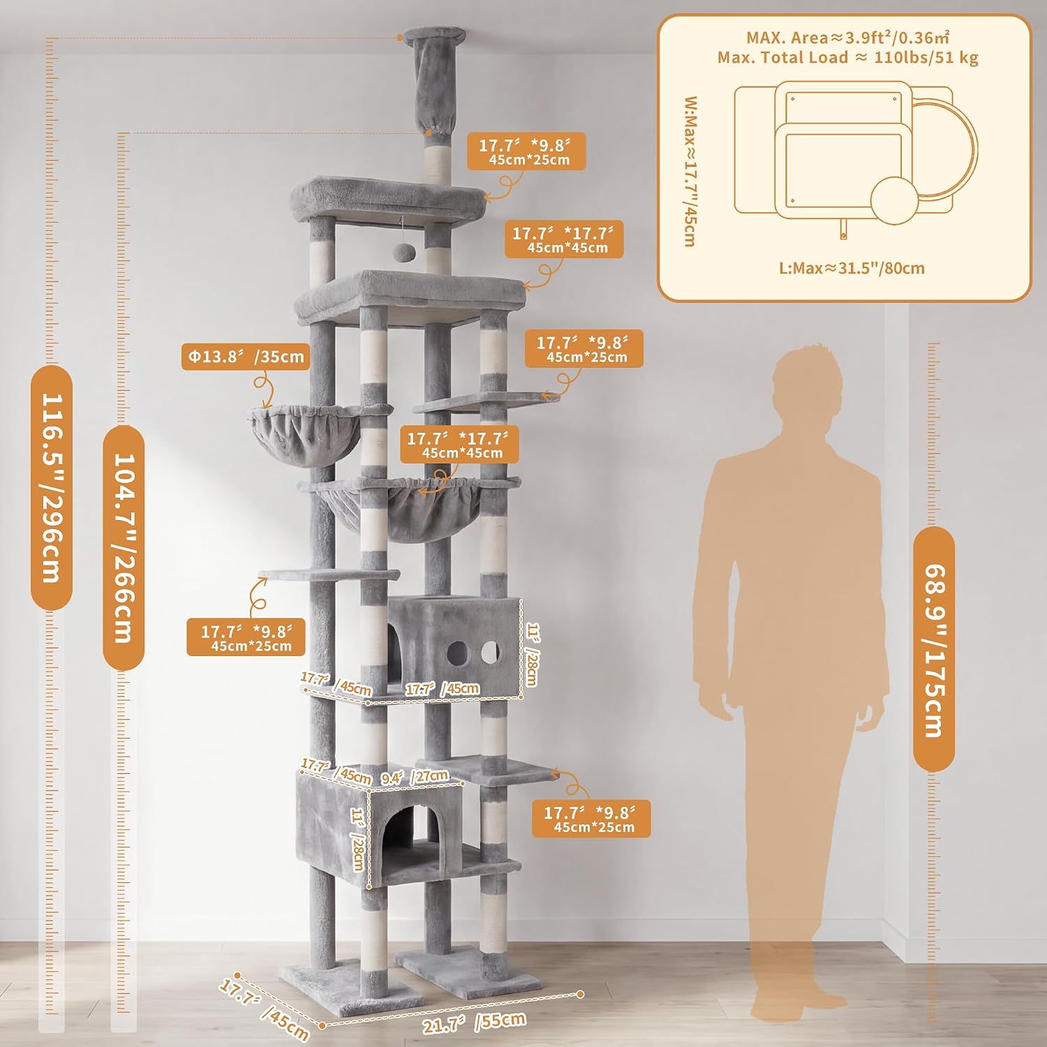 Detalle de Heybly Floor-to-Ceiling Cat Tree HCT92W
