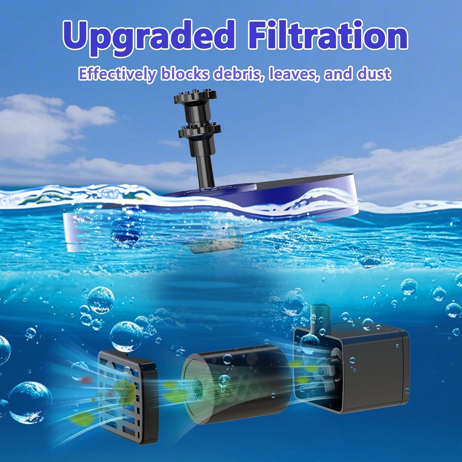 Detalle 2 de AISITIN Solar Fountain with Various Spray Effects (3.5W, Glass Panel) for Garden, Pool, Pond