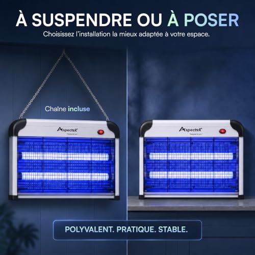 Thumbnail 8 de Aspectek Tue-Insectes Électrique 20W sans Ampoules – Lampe UV Anti-Moustiques pour Intérieur et Extérieur (Couvert) avec Bac Amovible