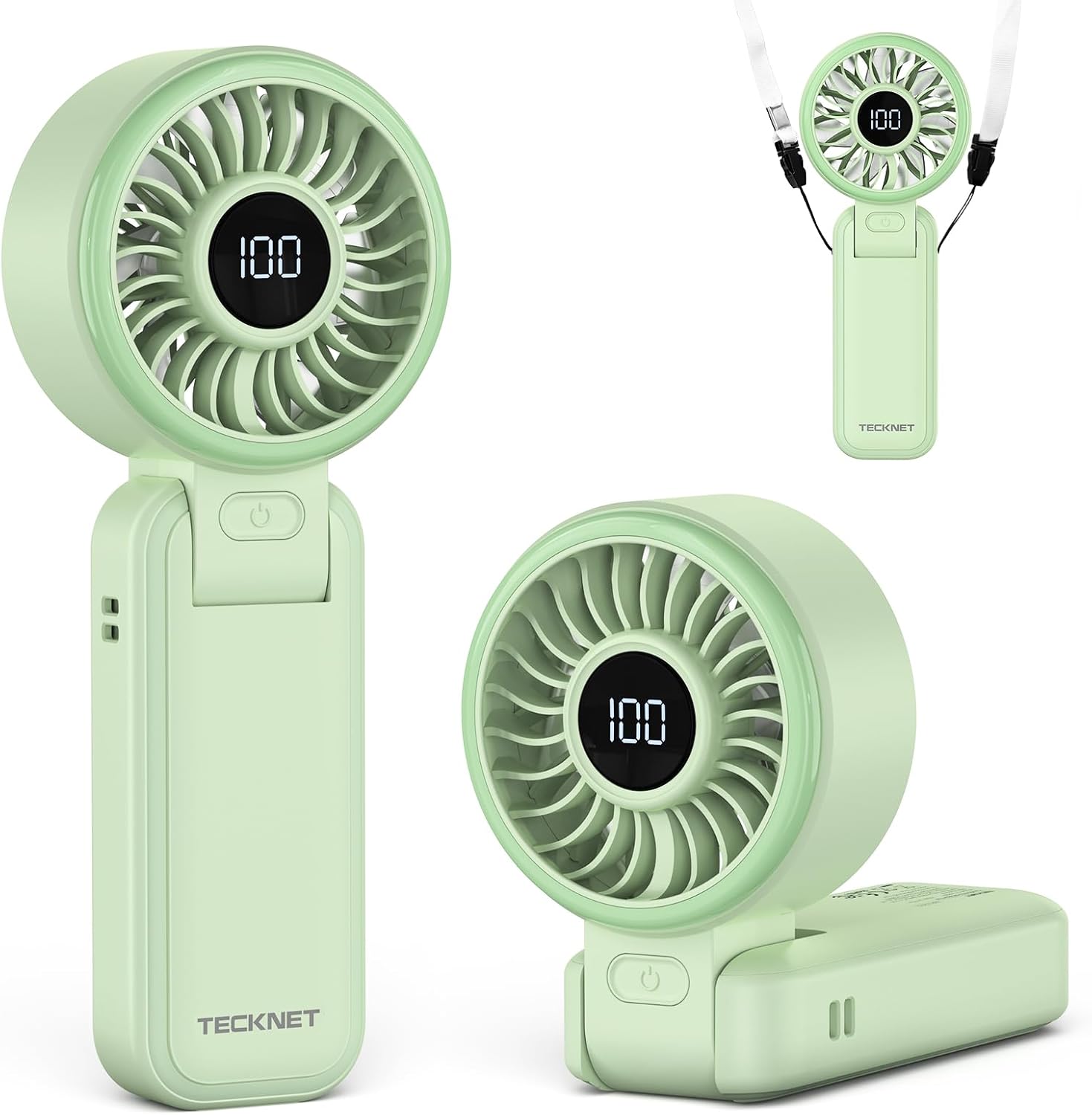 Detalle de TECKNET Handheld Fan with 5000mAh Battery – Portable USB Rechargeable, 150° Foldable, LED Display