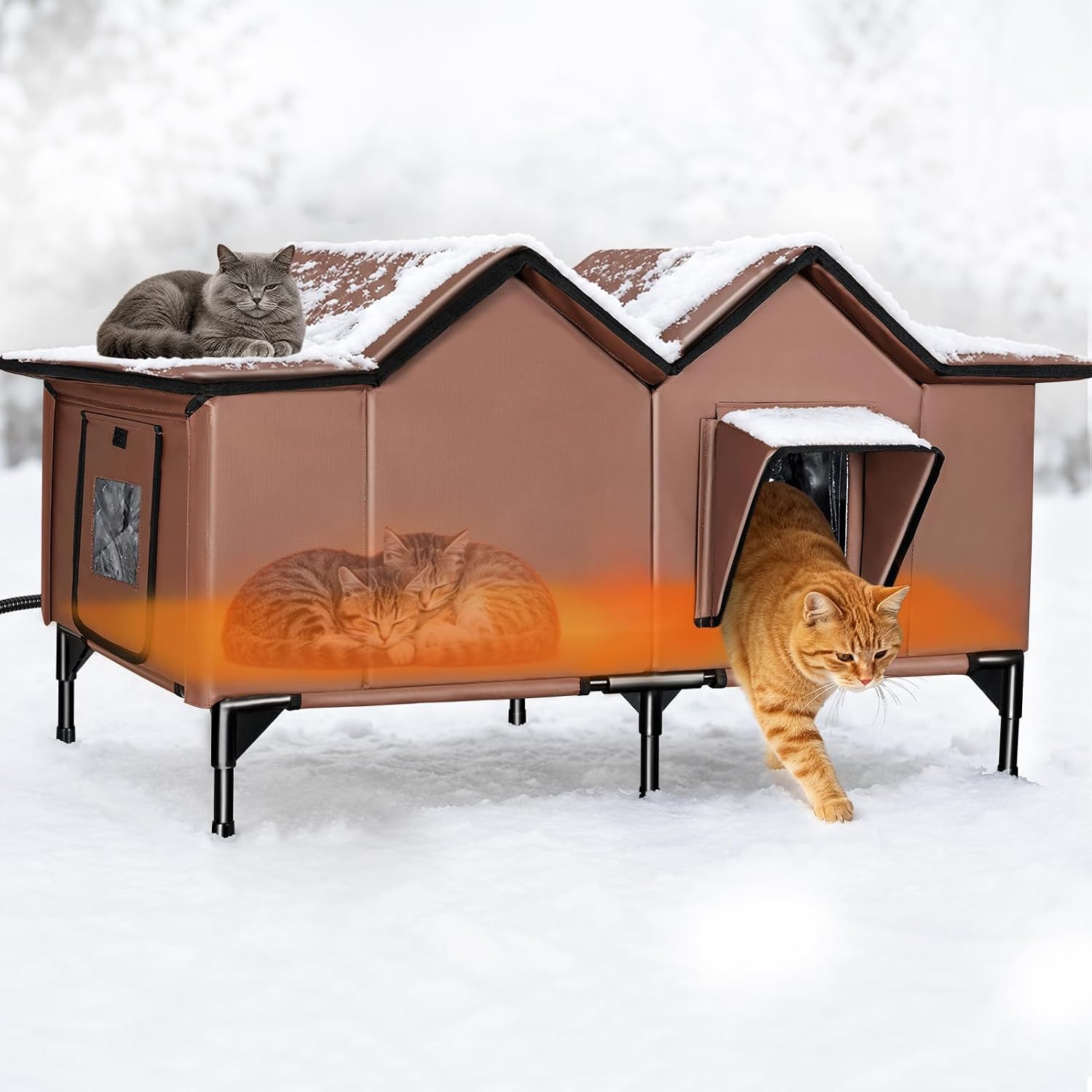 Detalle de HXPLN HX750B Heated Outdoor Cat House, Insulated with Full-Size Heating Pad