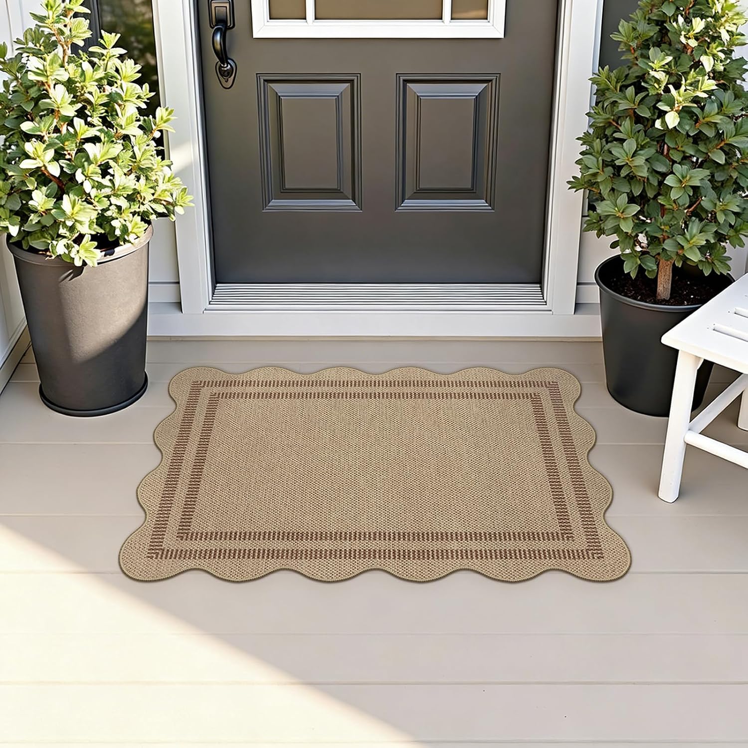 Detalle de LORWER Easy Jute Outdoor Mats for Front Door, 2x3 Small Washable Kitchen Rugs in Farmhouse Brown