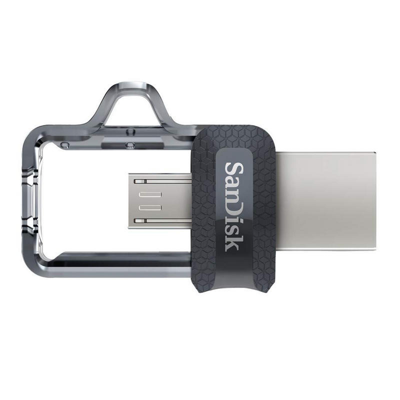 Detalle de SanDisk Ultra Dual m3.0 64GB USB 3.0 Gris/Plata: transferencia rápida entre móvil y ordenador