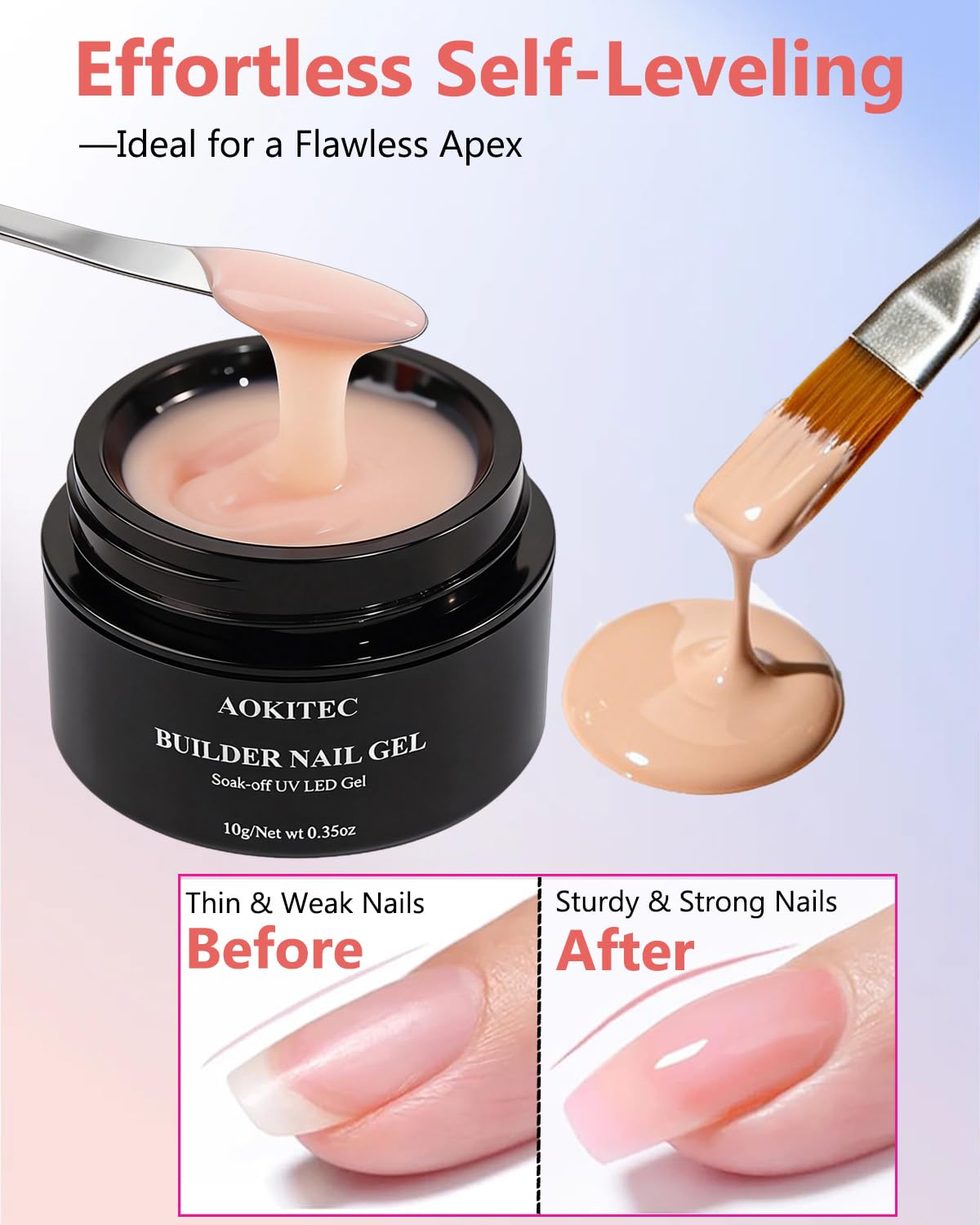 Thumbnail 2 de Aokitec Aufbaugel-Set für Gelnägel (No File & Self-Glättend) – UV-Gel in Nude und Weiß