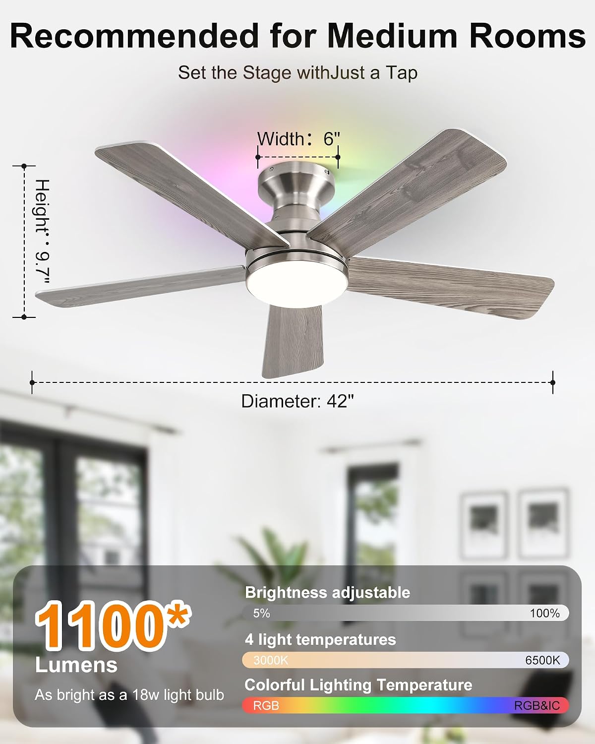 Detalle de Ombrin Ceiling Fan with Light, 42-inch