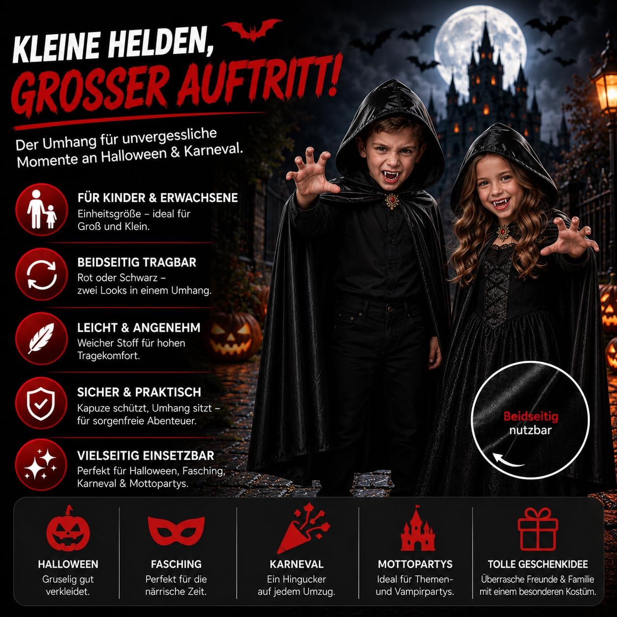 Thumbnail 6 de Costumed TK349493 – czarna peleryna z kapturem i wiązaniem przy szyi