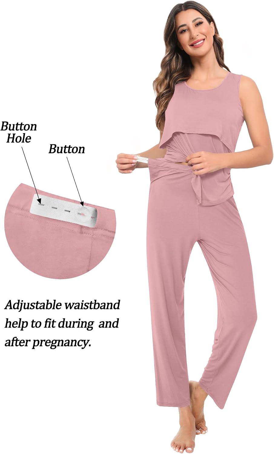Detalle de SWOMOG Maternity Nursing Robe Set 3 PCS — Nursing Pajamas