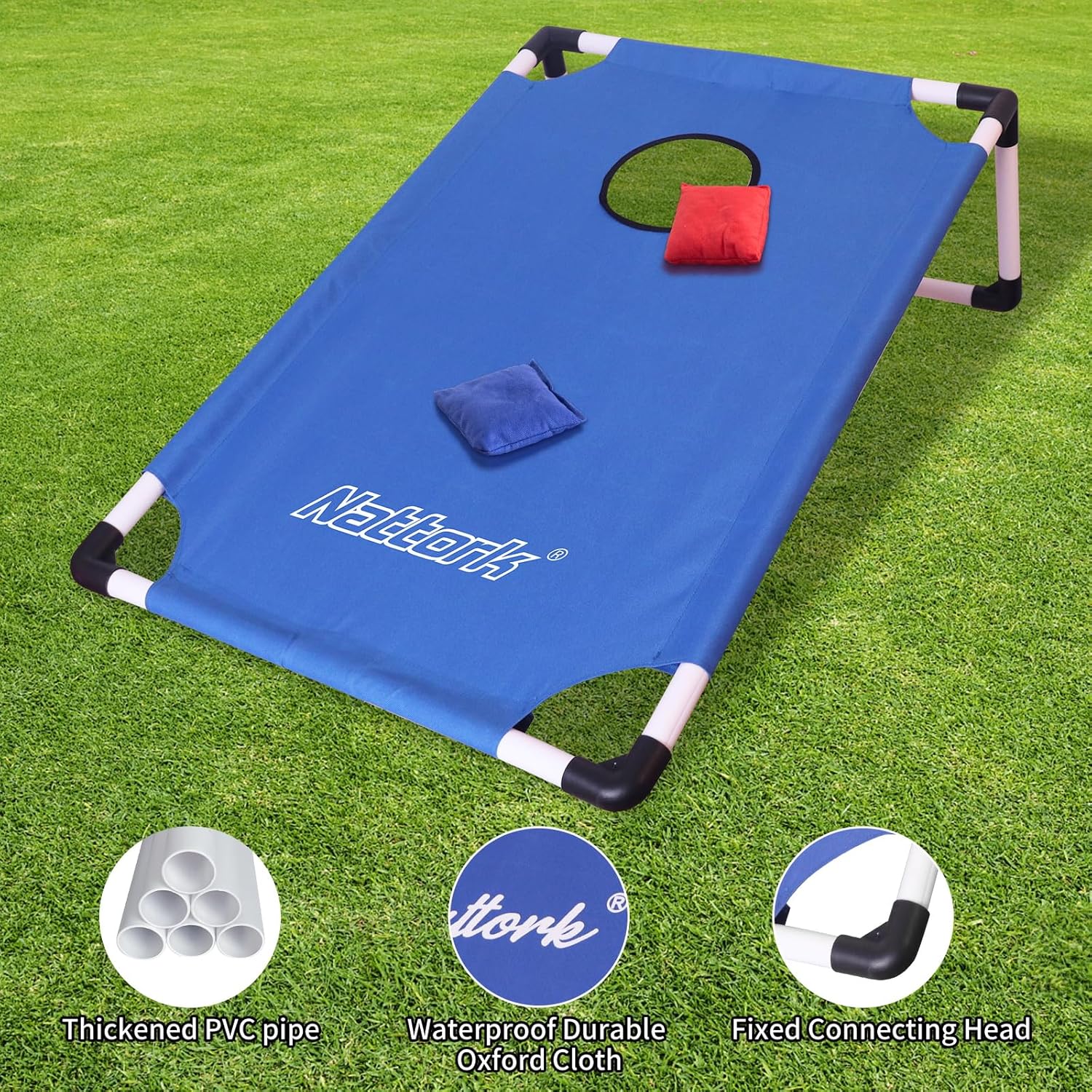 Detalle de Portable PVC-Framed Cornhole Set: 2 Boards, 8 Bags, and Carrying Case