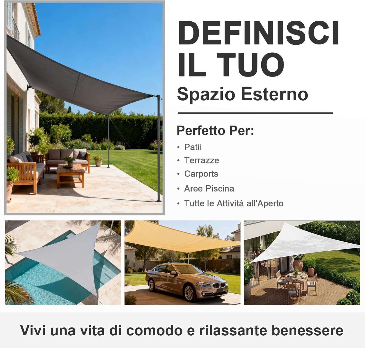 Thumbnail 5 de HENG FENG Tenda a Vela Impermeabile Rettangolare 3x4 m in tessuto beige con protezione UV per esterno