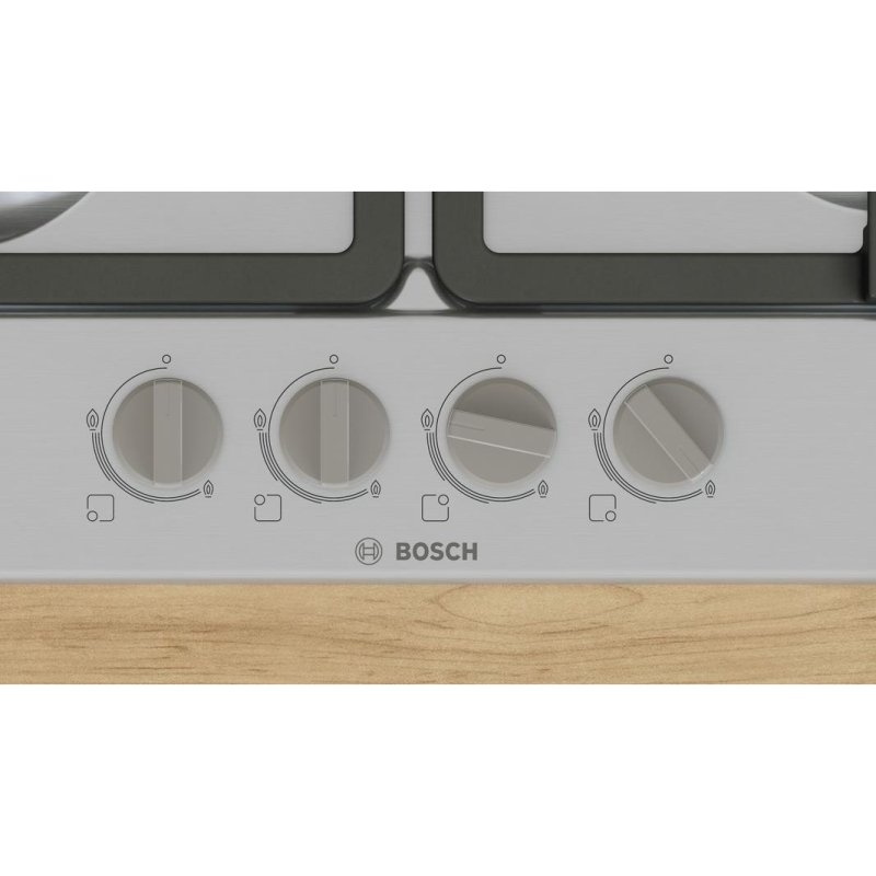 Detalle 2 de Bosch Serie 4 PGP6B5K90: placa de gas 4 fuegos 58 cm en acero inoxidable