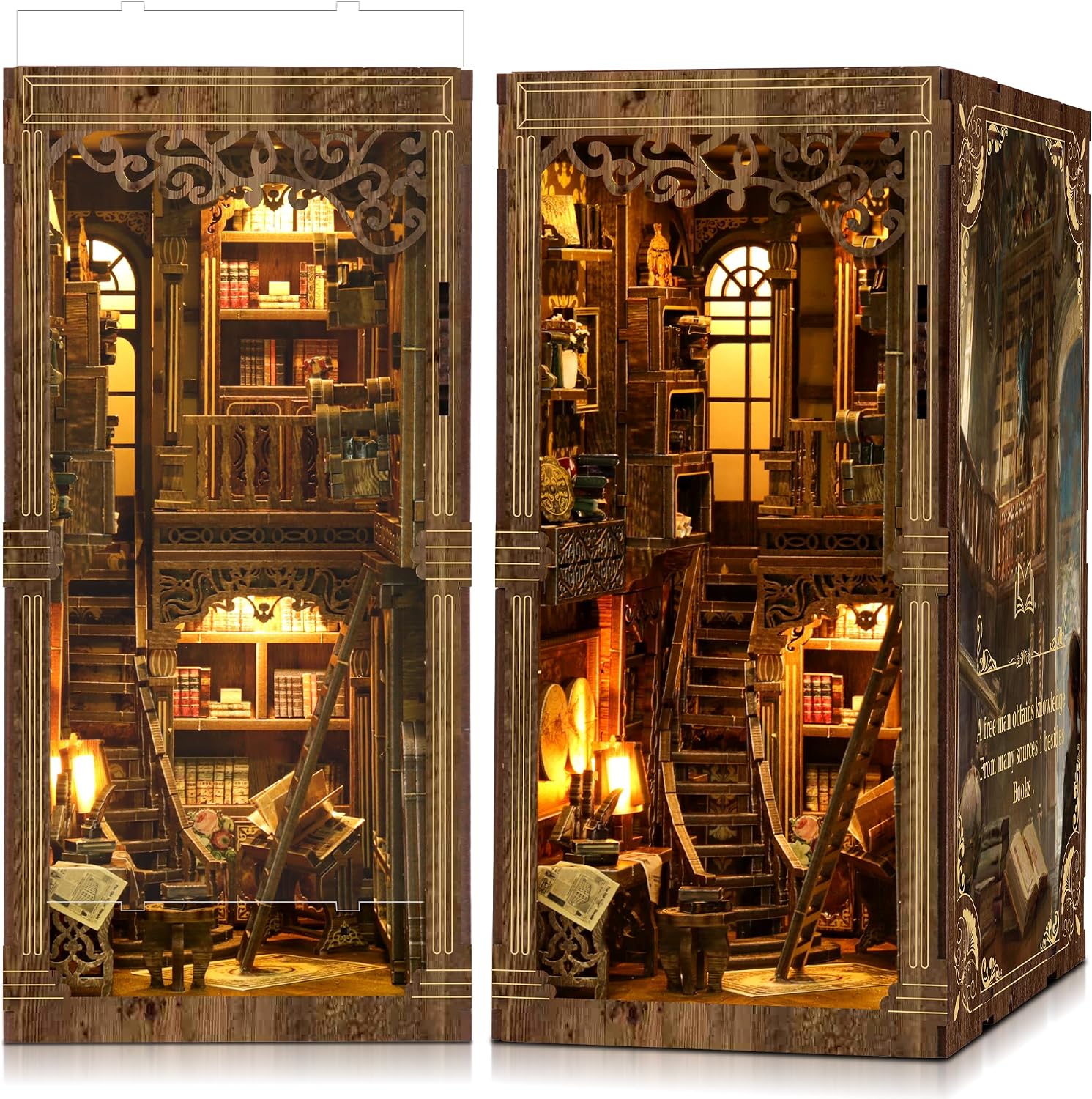 Detalle de LUMYCE Book Nook Kit für Erwachsene: Vintage Holzpuzzle Miniaturhaus mit LED für Bücherregal & Deko