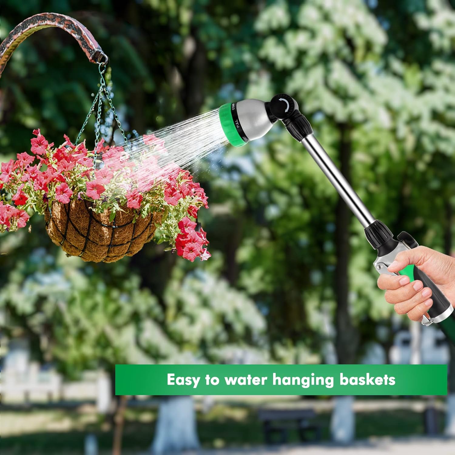 Detalle de RESTMO Metal Watering Wand: Heavy-Duty 16-Inch Sprayer with 7 Patterns and 180° Swivel