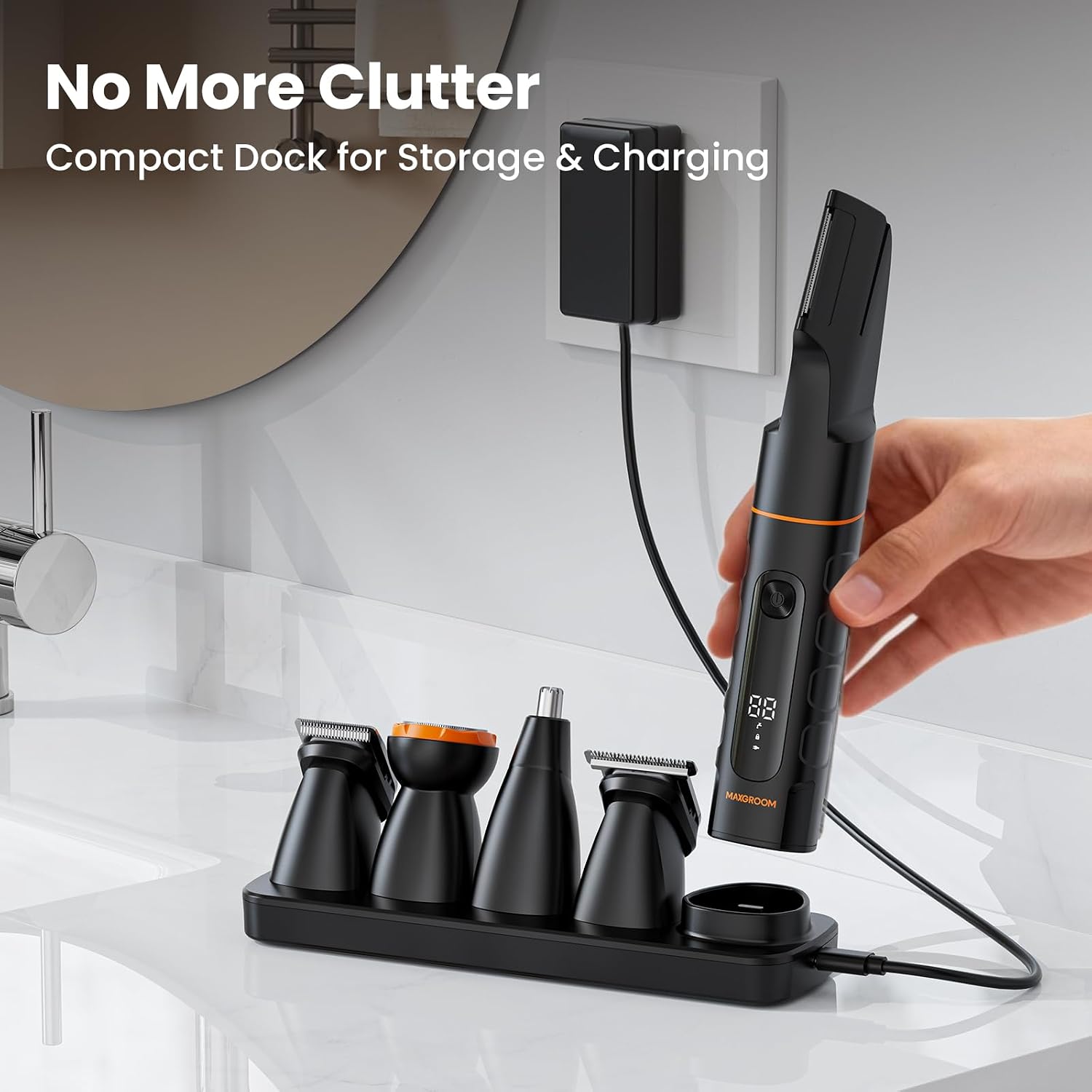 Detalle 2 de MAXGROOM 5 in 1 Manscape Body Hair Trimmer for Men with IPX6, 120-Min Cordless Runtime & Type C Charging Dock