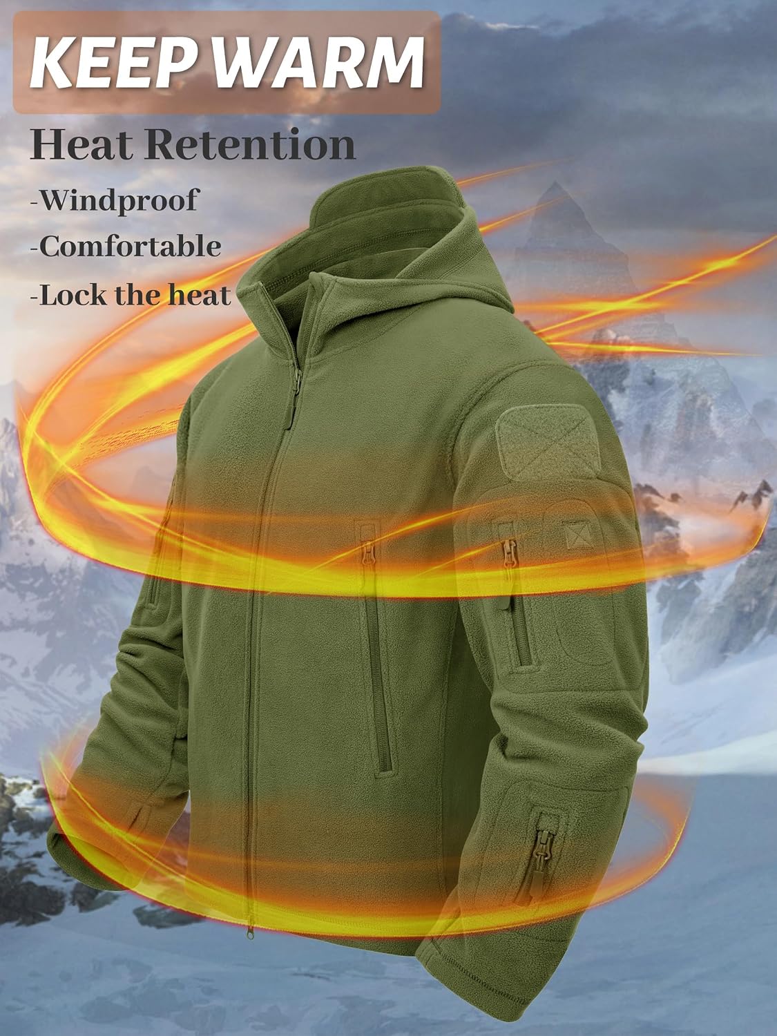 Detalle 2 de TACVASEN Herren Fleecejacke Winddicht mit Kapuze