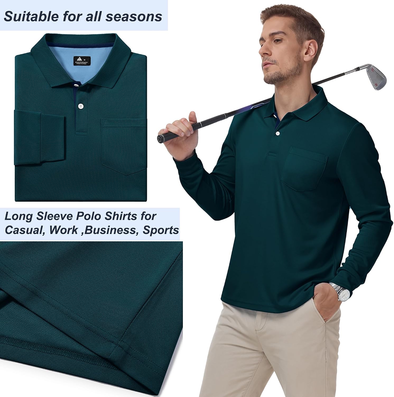 Thumbnail 3 de SwissWell set van 3 poloshirts voor heren met lange mouwen en borstzak