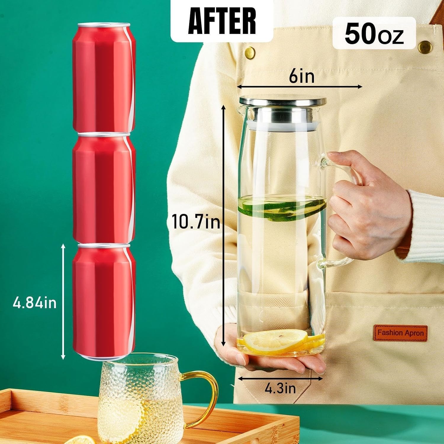 Thumbnail 5 de PARACITY glazen kan 1,5 l van borosilicaatglas met deksel en dubbele schenktuit