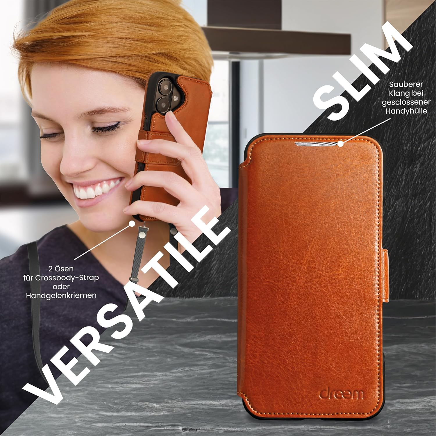 Detalle de Dreem Wallet Case for iPhone 17 with 3-Way Stand and RFID Blocking