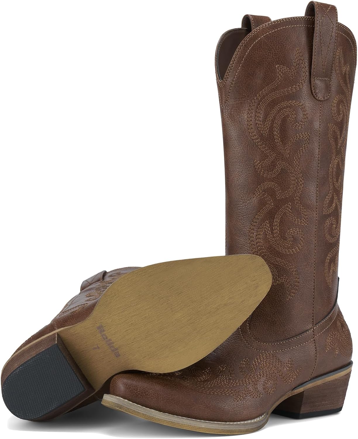 Detalle 2 de HISEA NZX04WCP-FBA Women's Mid-Calf Cowgirl Boots with Floral Embroidery