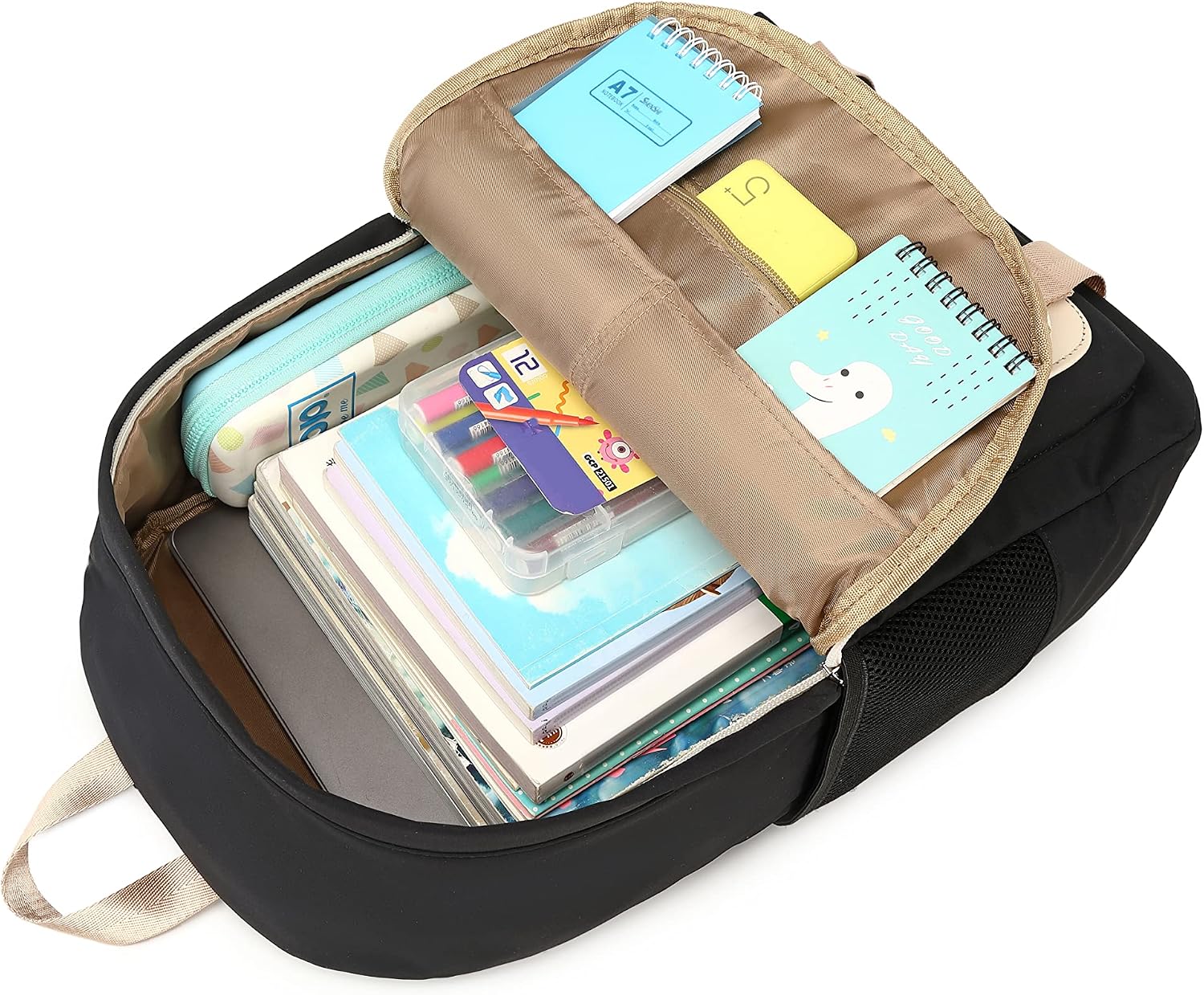 Detalle de Wadirum sac à dos stylisé adolescent (fille/étudiant) noir et kaki, compartiment ordinateur et poches pratiques