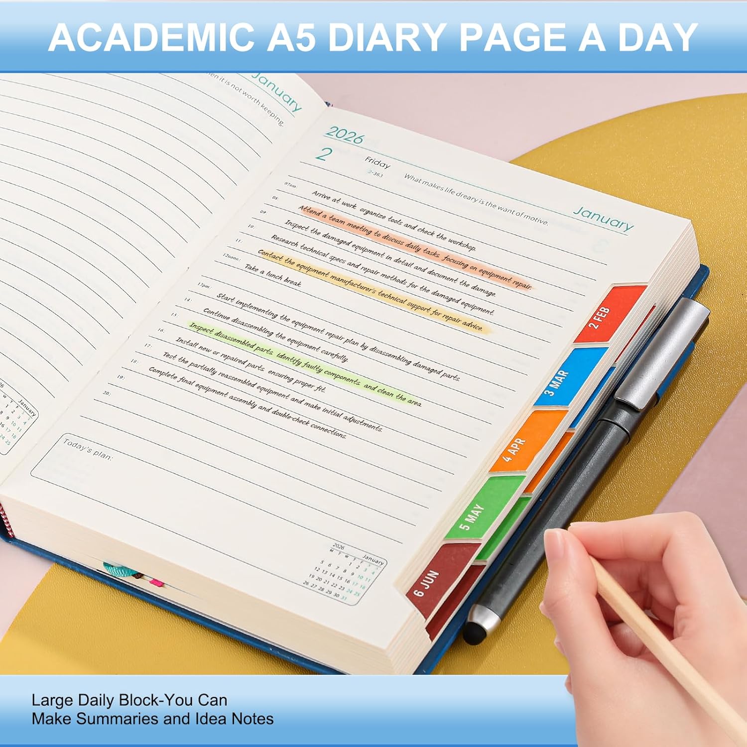 Thumbnail 3 de 2026 Diary A5 Page a Day Daily Planner 📓