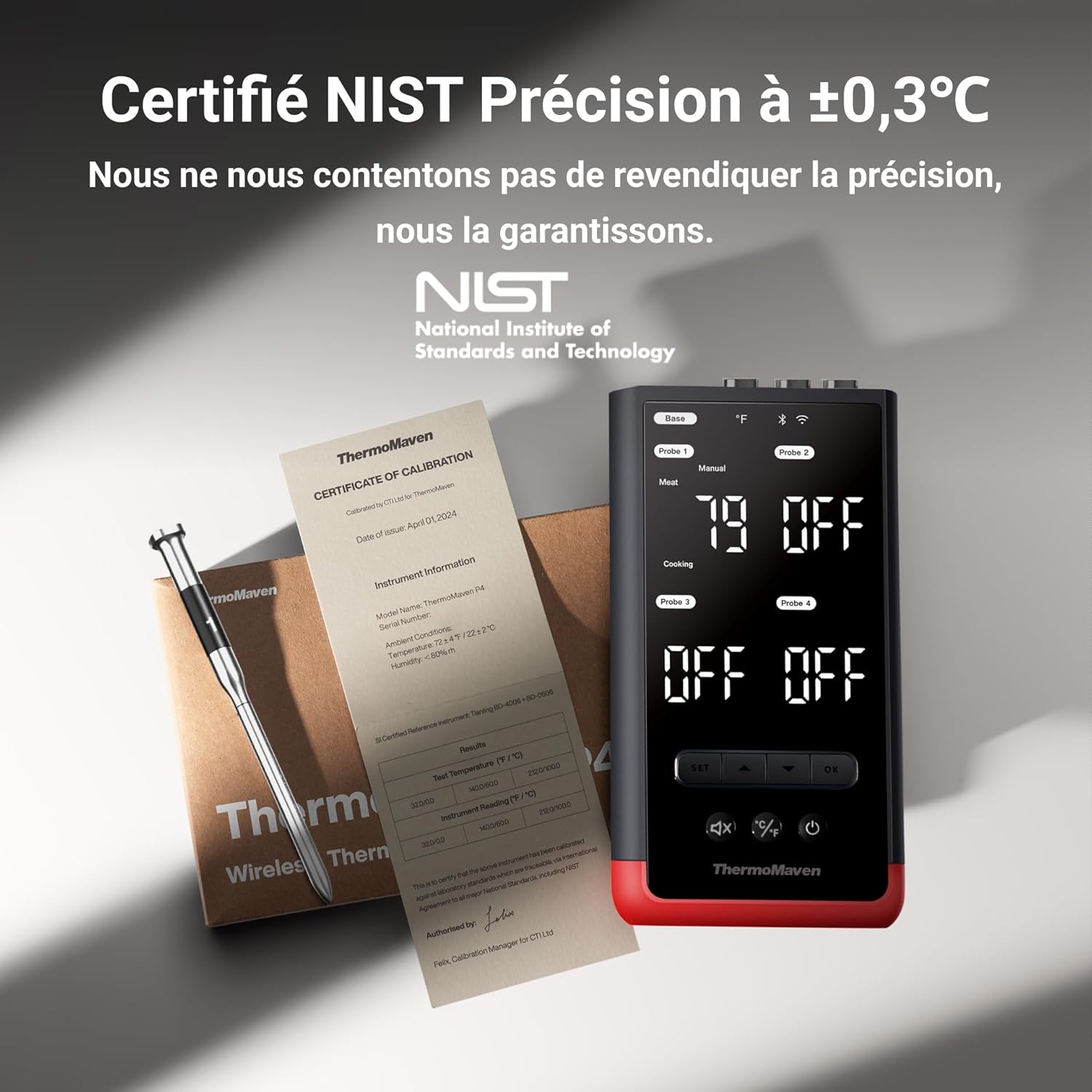 Thumbnail 3 de ThermoMaven Thermomètre à Viande Intelligent Sans Fil – 4 sondes, Bluetooth 5.3 et Wi‑Fi, IPX8
