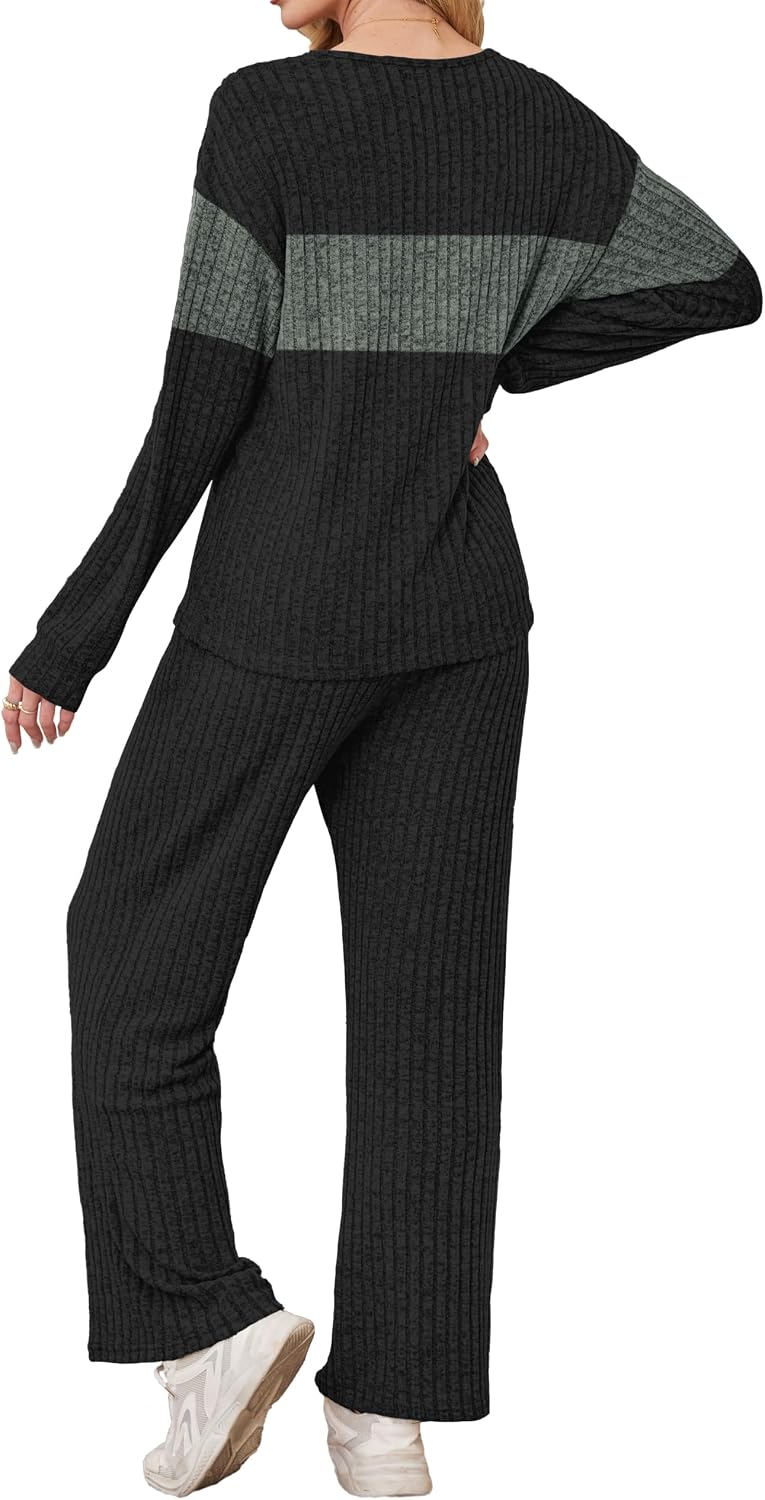 Detalle 1 de RUMIA Women's Lounge Set with V-Neck Top, Wide-Leg Pants and Pockets