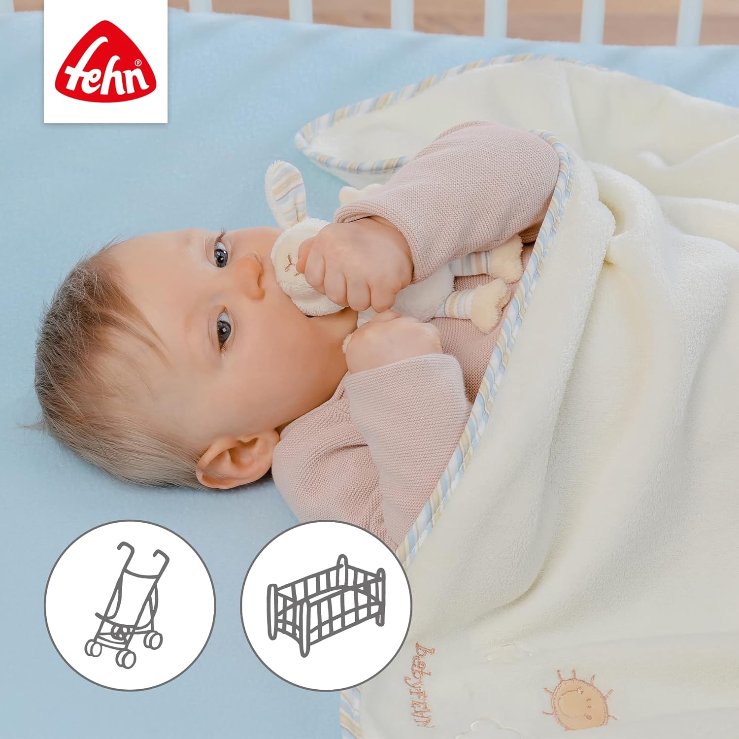 Detalle de Fehn Kuscheldecke Schaf – Kuschelige Babydecke und Schmusetuch für unterwegs