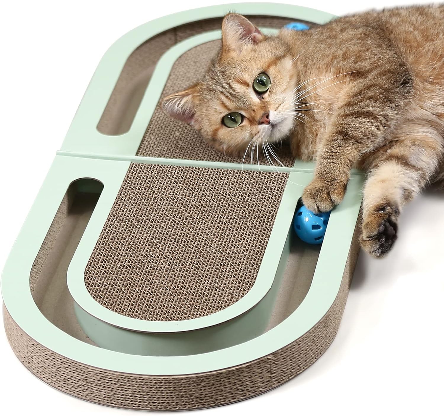 Thumbnail 6 de PETTOM Kratzbrett für Katzen mit Trackball (66 × 30 cm) – doppelseitige Kratzpappe, faltbar