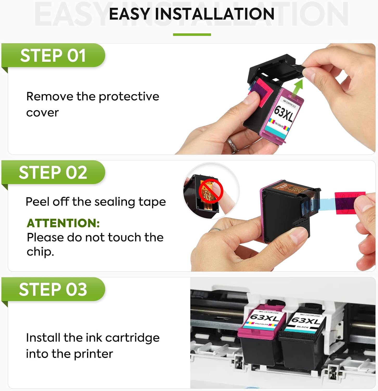 Thumbnail 5 de TESEN 63XL Ink Cartridge 2-Pack, Black and Tri-Color, High Yield