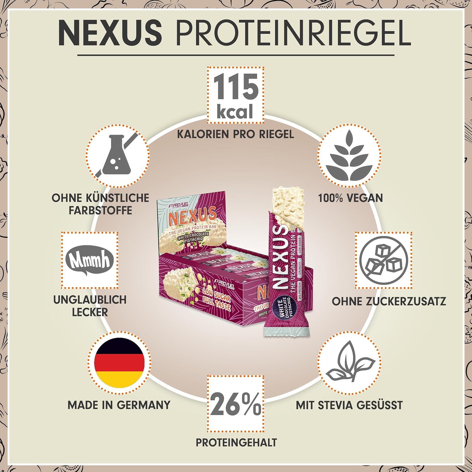 Detalle 2 de NEXUS Protein Riegel Vegan White Chocolate Pistacho