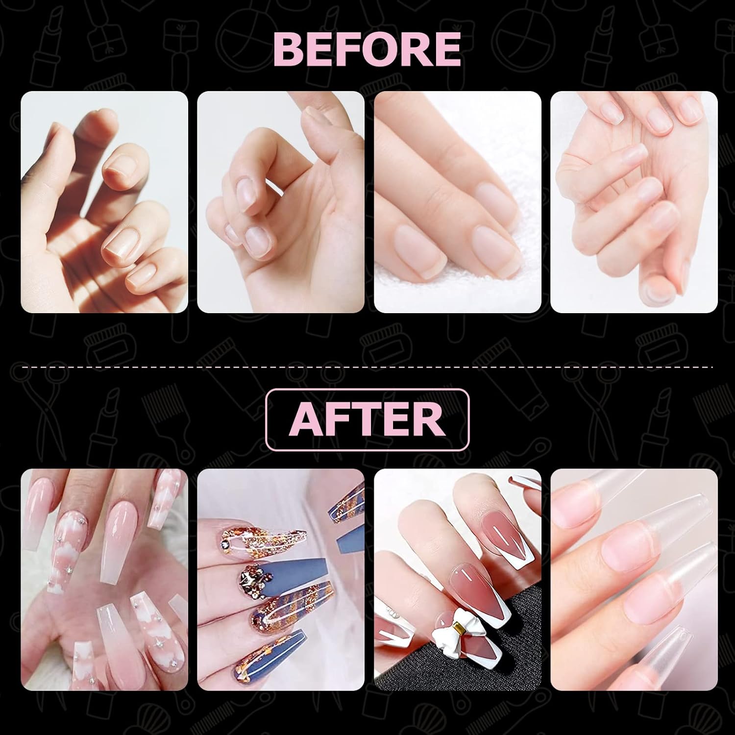 Thumbnail 4 de Faux ongles en acrylique Carehabi – Capsules transparentes, 500 pièces, 10 tailles (semi givré) + valisette