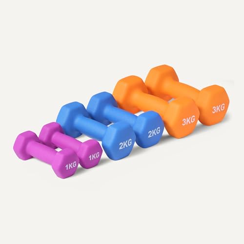 Detalle de Amazon Basics Ensemble Haltères Néoprène avec Support – 1, 2 et 3 kg (Paires)