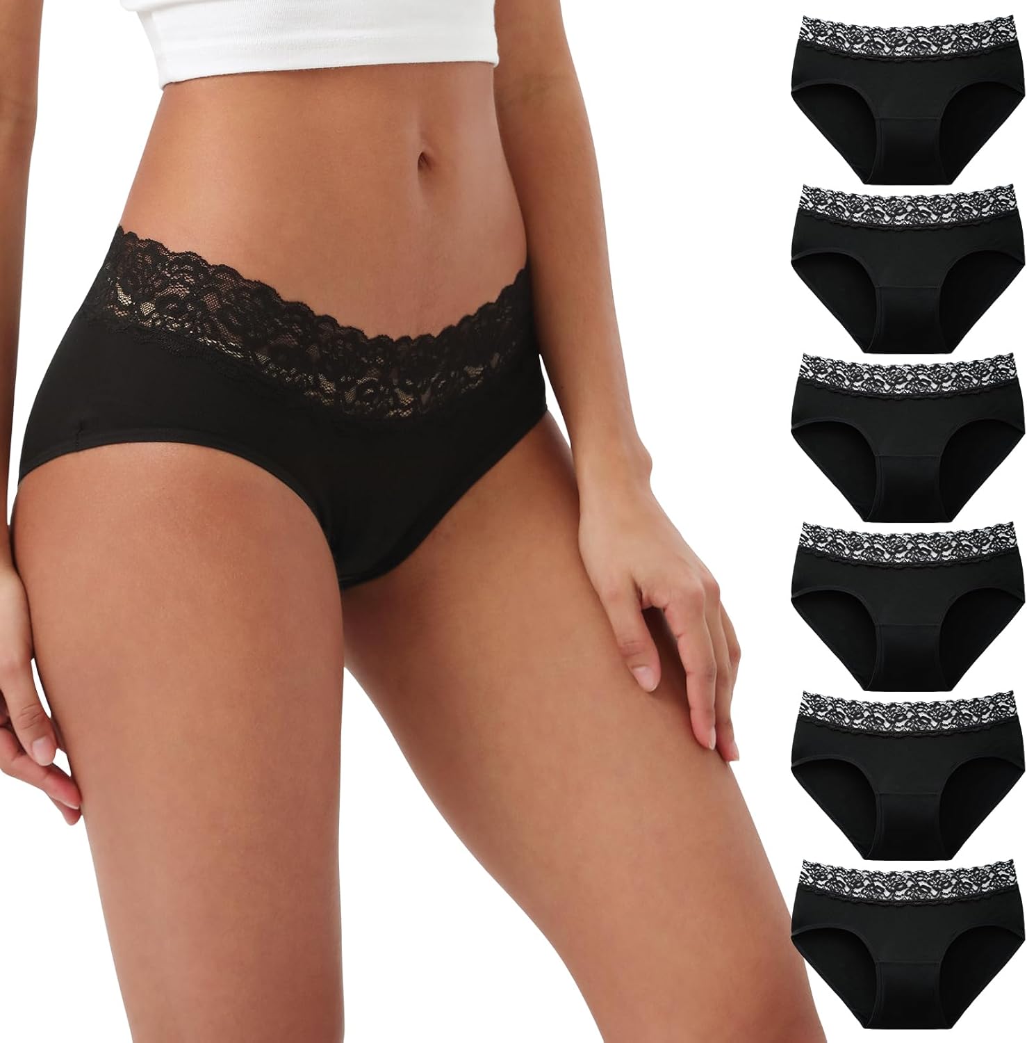Detalle de INNERSY Unterhosen Damen Baumwolle Slips mit Spitze – bequeme Hipster im 6er-Pack